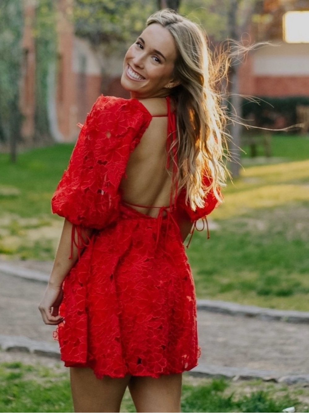 For Love & Lemons Serena 3D Floral Red Lace Mini Dress sz M $318 - Picture 3 of 9